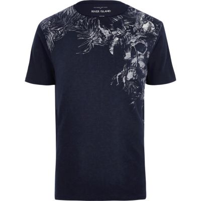 Navy floral skull print t-shirt